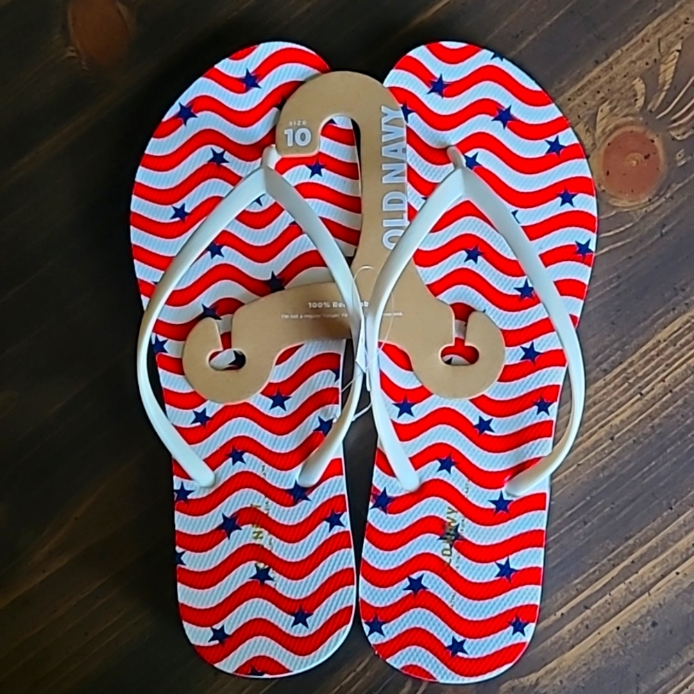 USA STARS and STRIPES Old Navy Flip Flop Sandals Sz 10